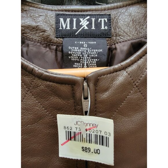 Mixit Brown Quilted Genuine Leather Sleeveless Vest With Zipper Closure Womens S - Picture 4 of 4